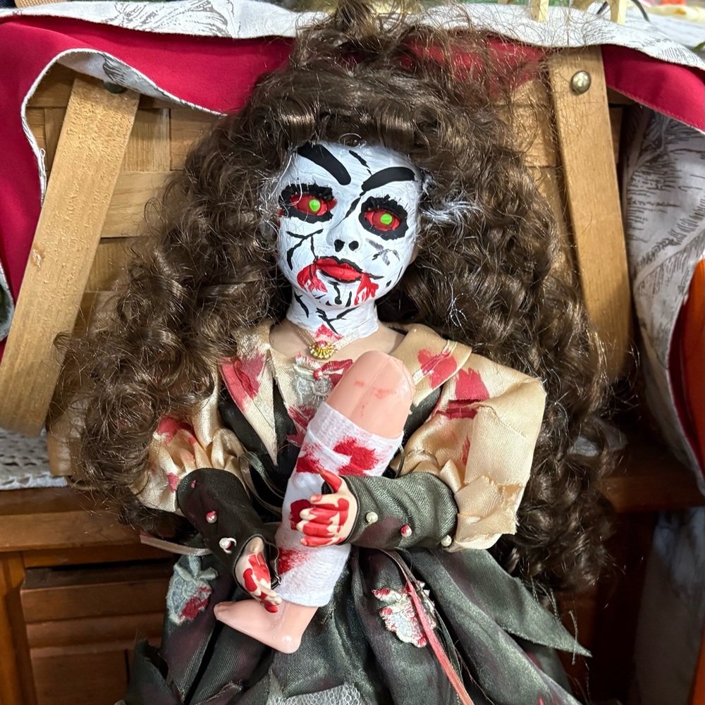 Zombie Doll with Brown Hair and Multicolor Outfit
Halloween